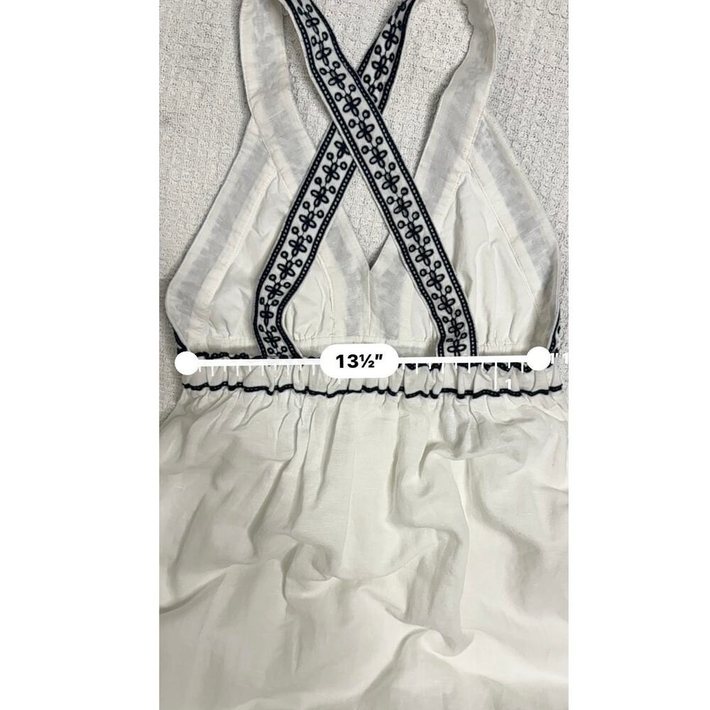 J. Crew White Navy Blue Embroidered Maxi Dress V-Neck Sleeveless Flowy Like New - Picture 6 of 10